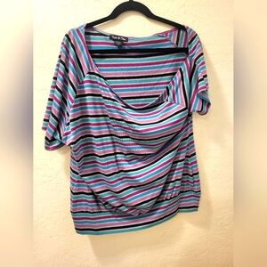 Twisted Tee by Torrid Multicolor Striped Off Shoulder Top 2X-18/20
